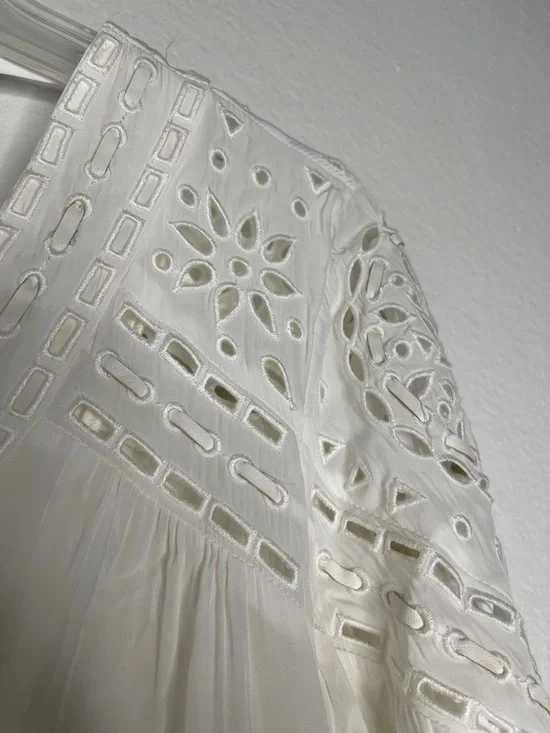 Ramy Brook Komi Eyelet Elegant Long Sleeve V Neck White Top Size Small - Picture 3 of 7